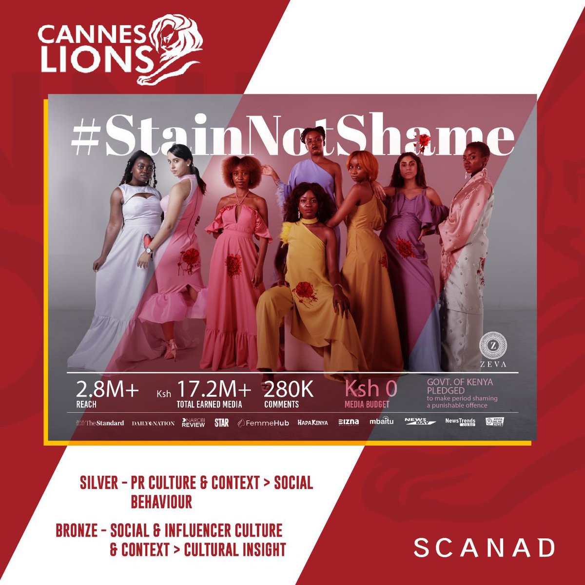 We are thrilled to share that the Stain Not Shame campaign has received a Silver award in PR and a Bronze award in Social & Influencer at the esteemed @cannes_lions 2023 Awards. #TeamAwesome