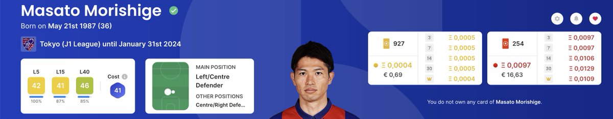 CappedModepicks's tweet image. The final pick for GW 383 is Morishige. Morishige plays for FC Tokyo who are in 12th place. FC Tokyo will play at home against Nagoya Grampus this GW who are in 2nd place. #Sorare #CappedMode.