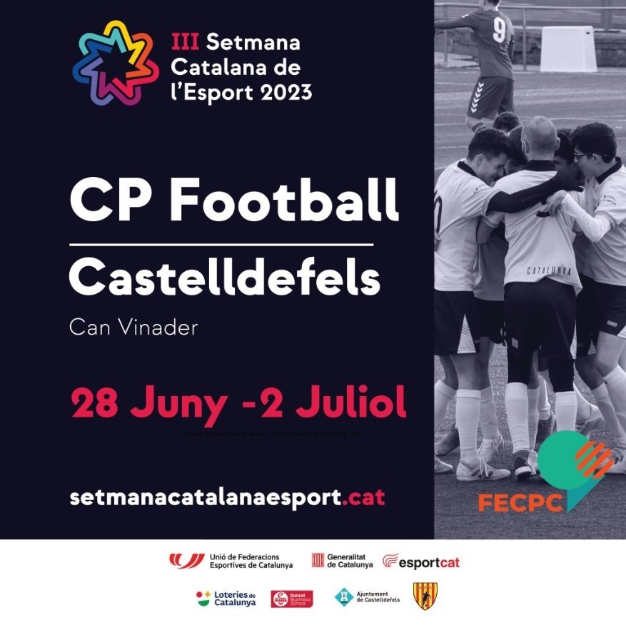 III Setmana Catalana de l'Esport 2023.
🏟️ Can Vinader, #Castelldefels 
📆 28 juny / 02 juliol

La Selecció Catalana de Futbol 7 per persones amb Paràlisi Cerebral jugarà un torneig amb les seleccions:

🇨🇵 Francia
🇩🇰 Dinamarca
🇫🇮 Finlàndia 
🇯🇵 Japó 

T'ho perdràs?