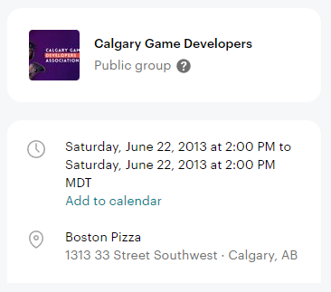 The Calgary Game Developers met for the first time 10 years ago today.

Thanks to everyone who contributed and attended throughout the years.

If you are in #yyc and interested in game development check the group out.

meetup.com/calgary-game-d…