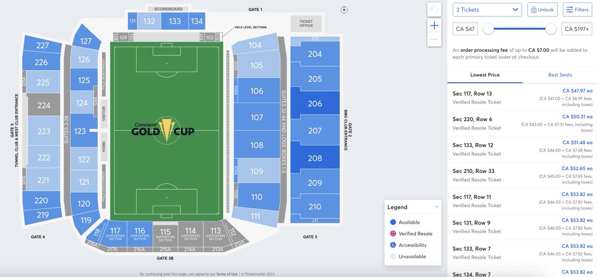 these ticket prices for what is essentially the Canada B team vs Guadeloupe are a disgrace. #canmnt #tfclive