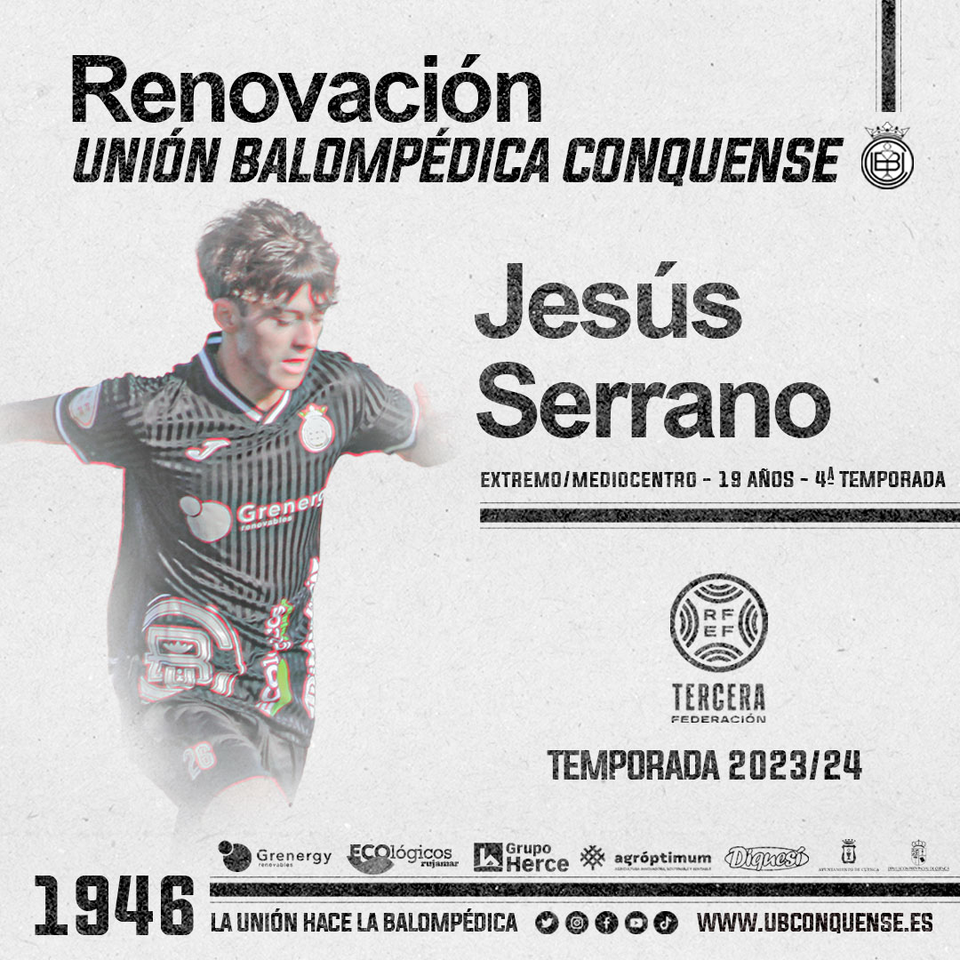 📢 #UBConquense ❗

#Balompédicos, estamos orgullosos de deciros que...

¡𝙅𝙚𝙨𝙪́𝙨 𝙎𝙚𝙧𝙧𝙖𝙣𝙤 𝙚𝙨 𝙗𝙖𝙡𝙤𝙢𝙥𝙚́𝙙𝙞𝙘𝙤! 
´
🔗 ubconquense.es/2023/06/22/com…

Nuestro joven talento seguirá vistiendo la camiseta de la #UniónBalompédica #Conquense 

¡Vamos <a href="/jesusserrano110/">Jesusete.sh</a> !