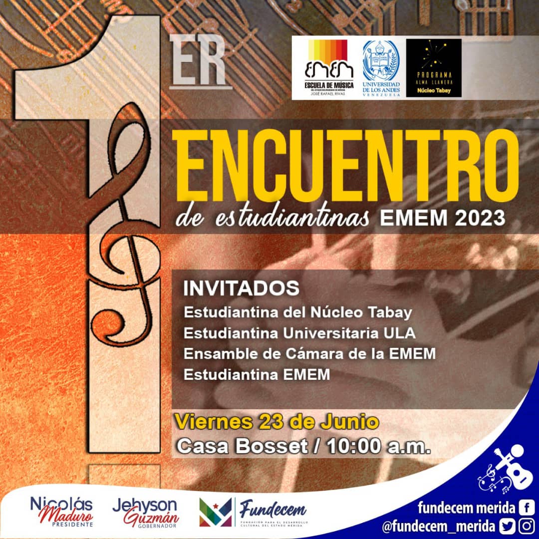 #22Jun | La Escuela de Música del estado Mérida hará el encuentro de estudiantinas 2023, este viernes, 23 de junio, en los espacios de la casa Bosset, a las 10:00 a. m.
#SomosDeporte
#Cultura
#SomoMerida