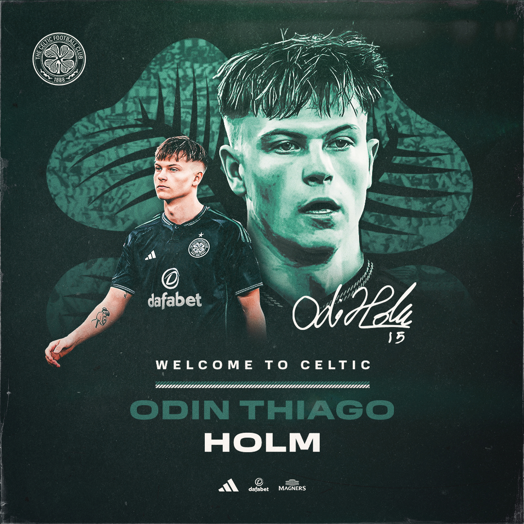 CelticFC's tweet photo. 🏡🍀 #WelcomeHolm!

We are delighted to announce the signing of Norwegian midfielder Odin Thiago Holm from Vålerenga on a five-year deal, subject to international clearance 🇳🇴🆕

Welcome to the Champions, Odin 🙌💚