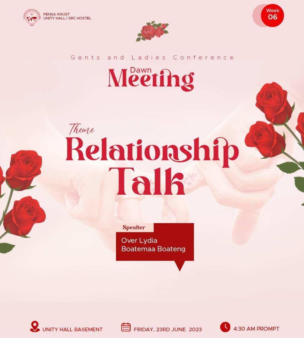 SrcPensa's tweet photo. 🌹💝🌹💞🌹Have you spotted😍that beautiful😘damsel, or you are at the crossroad😮and you don't know whether to say yes🥰or no🥲? I guess you're one of the "Yehowa b3hw3"😂group? 
Pensa Unity Hall/SRC invites you to a thrilling💫dawn meeting🤩this Friday🥳
#Dawnmeeting
#PENSAKNUST https://t.co/tSsdhap2sG