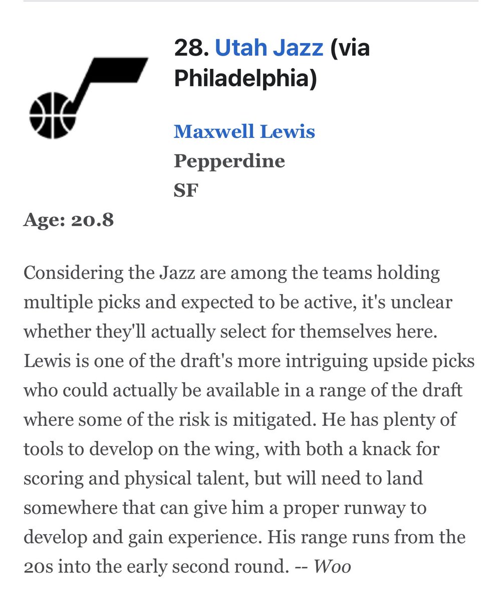 JazzNationNews's tweet photo. New mock draft from ESPN / DraftExpress has the Utah Jazz drafting …
9) Taylor Hendricks
16) Keyonte George
28) Maxwell Lewis
full mock 👉 https://t.co/VHms03dqp8
.
.
#JazzNation #UtahJazz #TakeNote
#JazzDraft #NBADraft #NBA
#ESPN #DraftExpress #NBAonESPN https://t.co/J0xOFzMePU