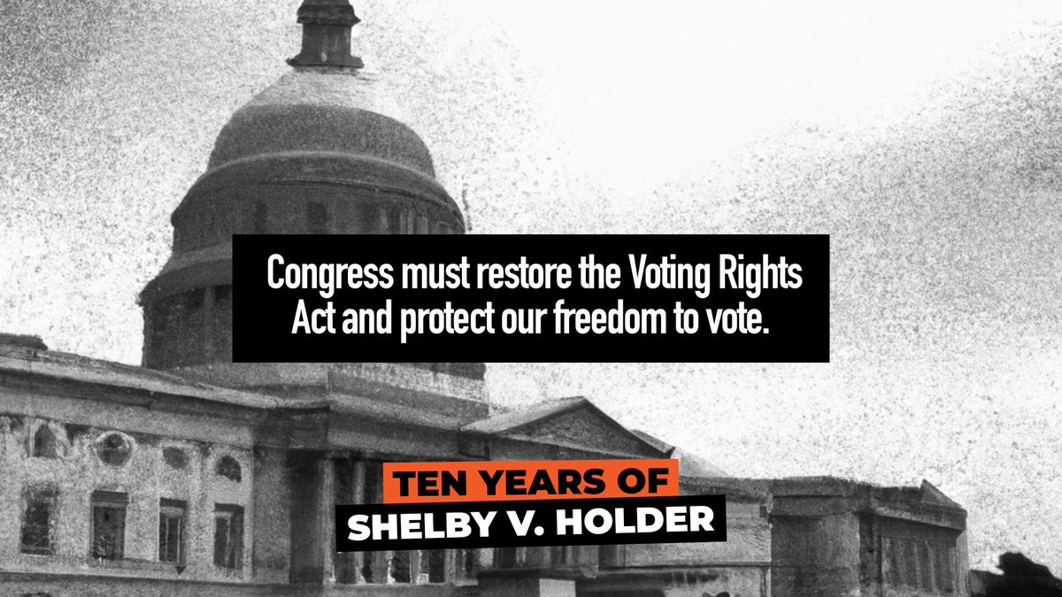 The Supreme Court’s disastrous 2013 Shelby County v. Holder decision left voting rights, especially those of people of color, exposed to unchecked attacks by extremist state lawmakers. It is up to Congress to restore the VRA and protect our freedom to vote. #RestoreTheVRA