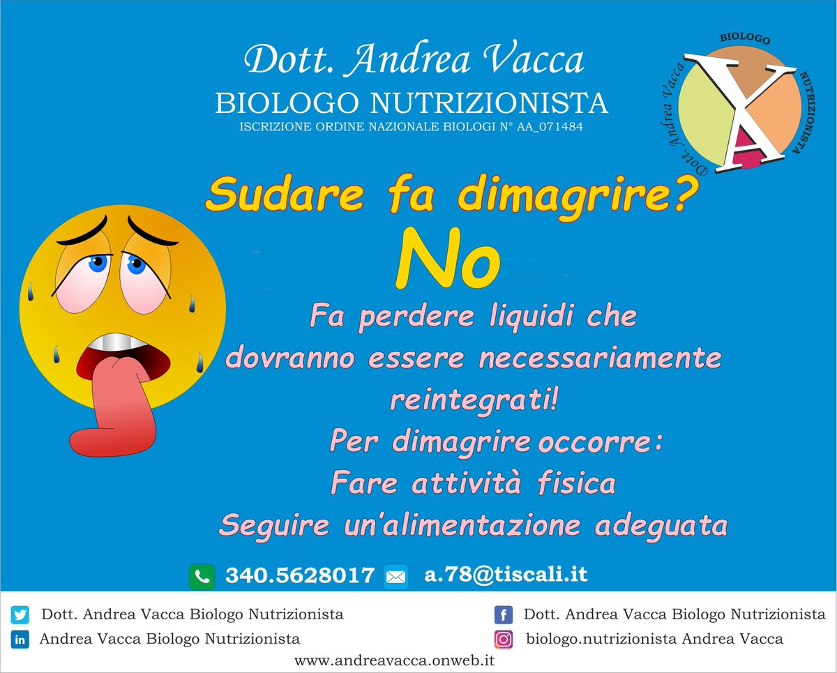 dott_vacca's tweet photo. Il SUDORE è un liquido costituito prevalentemente da ACQUA, urea e SALI minerali. Il Sudore NON è GRASSO!
#sudore #sudare #dimagrire #dimagrimento #nutrizionista #dieta #sport #AttivitaFisica #cagliari #sardegna #sardinia #vialesantavendrace https://t.co/CmGfFQsyOI