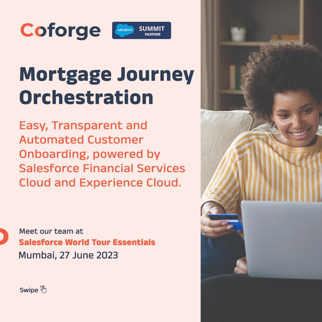 Coforge_Tech's tweet image. Explore our #SalesforceSolutions, designed to transform enterprise-scale mortgage and lending. Say goodbye to fragmented data as you experience the power of Salesforce #Customer360, a single source of truth for all mortgage and lending journeys.
