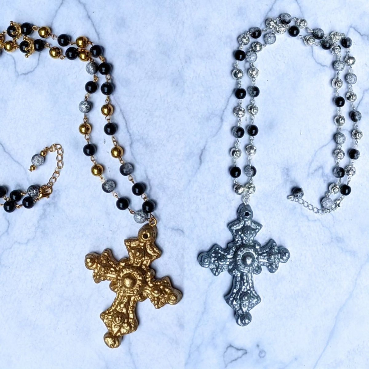 twinklebat_kc's tweet photo. I bought these cool cross pendants at an antique mall a while ago and painted them to make some cool gothic pieces! they are huge, chunky, and super long! https://t.co/s1bmrUKTHH