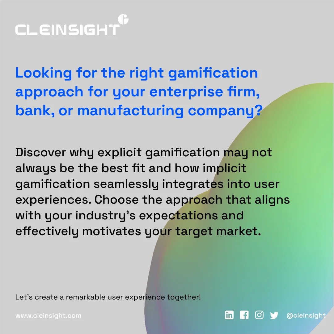 cleinsight's tweet photo. Looking for the right gamification approach for your enterprise firm, bank, or manufacturing company? 
Discover why explicit gamification may not always be the best fit &amp; how implicit gamification seamlessly integrates into user experiences. 
Find out here https://t.co/GH0AuuJAcX https://t.co/w3wdaiTEXO