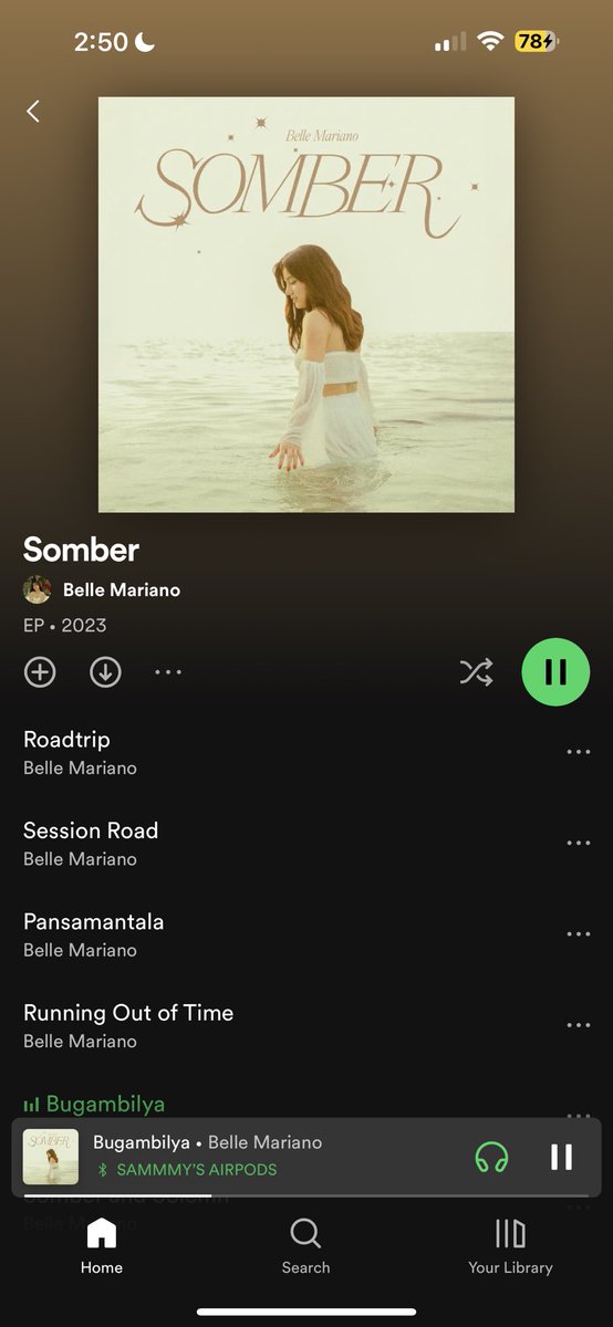 Been listening for 2 hrs and 50 mins 😍 BELLE SOMBER OUT NOW #BelleSomberAlbum #BelleMariano @bellemariano02