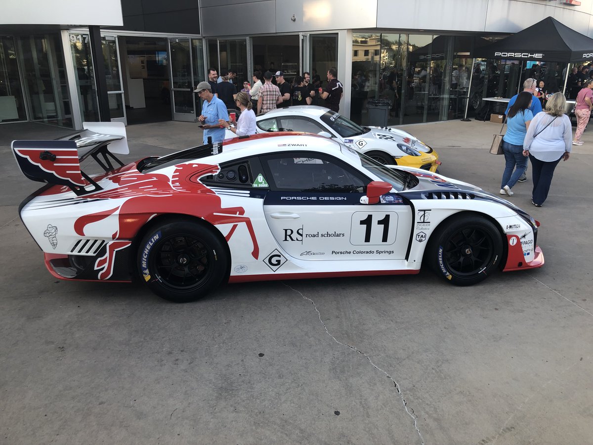 gdlcolorado's tweet photo. The Pikes Peak Hill Climb is ready to go. Jeff Zwart, Hurley Haywood and David Donohue on stage at Porsche Colorado Springs. Always a fun evening. #Hurley #Haywood #Brumos #Jeff #Zwart #Porsche 935 #David #Donohue #International #Hill #Climb #101 #Historic #Tanner #Foust https://t.co/X0veWtC5O0
