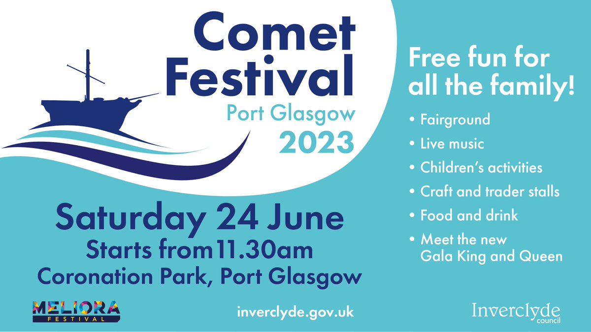inverclyde's tweet image. The Port Glasgow Comet Festival is back this Saturday! You can visit the Inverclyde Libraries tent where they will be running a Bookbug session from 2pm-2.30pm. Come along and enjoy the fun!
