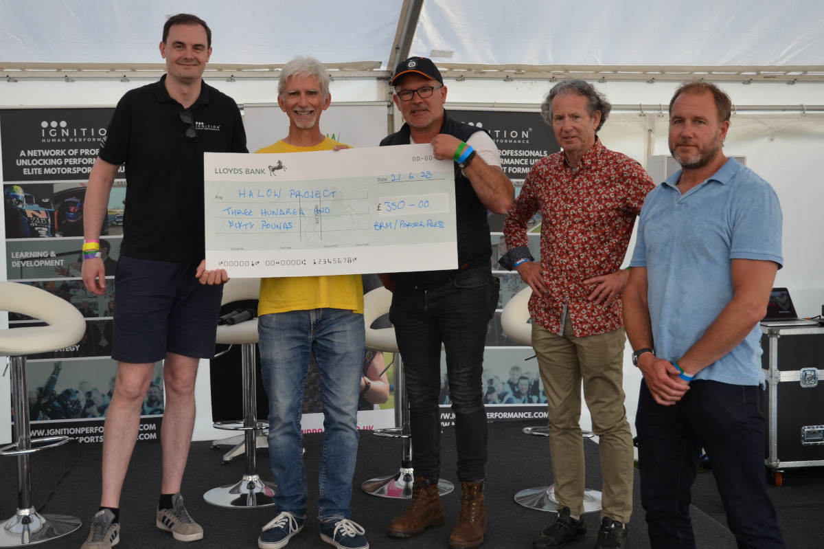 MotorvationPR's tweet photo. Fabulous day supporting @brm_racing  at @HillF1's Karting Festival yesterday raising money for @halowproject.  William I'Anson was our nominated driver in the Sky Sports Digital Team and BRM presented  Halow with a cheque and a copy of “Racing for  Britain” for auction. https://t.co/qzD6IrFQ9r