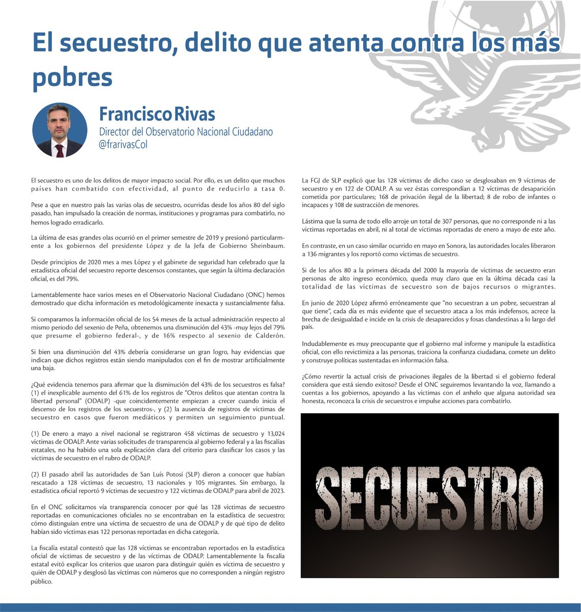 RNObservatorios's tweet photo. Si de los años 80 a la primera década del 2000 la mayoría de víctimas de secuestro eran personas de alto ingreso económico, en que en la última década casi la totalidad de las víctimas de secuestro son de bajos recursos. @frarivasCoL

@Univ_Opinion
https://t.co/CKp7RBdolm https://t.co/4e005j2928