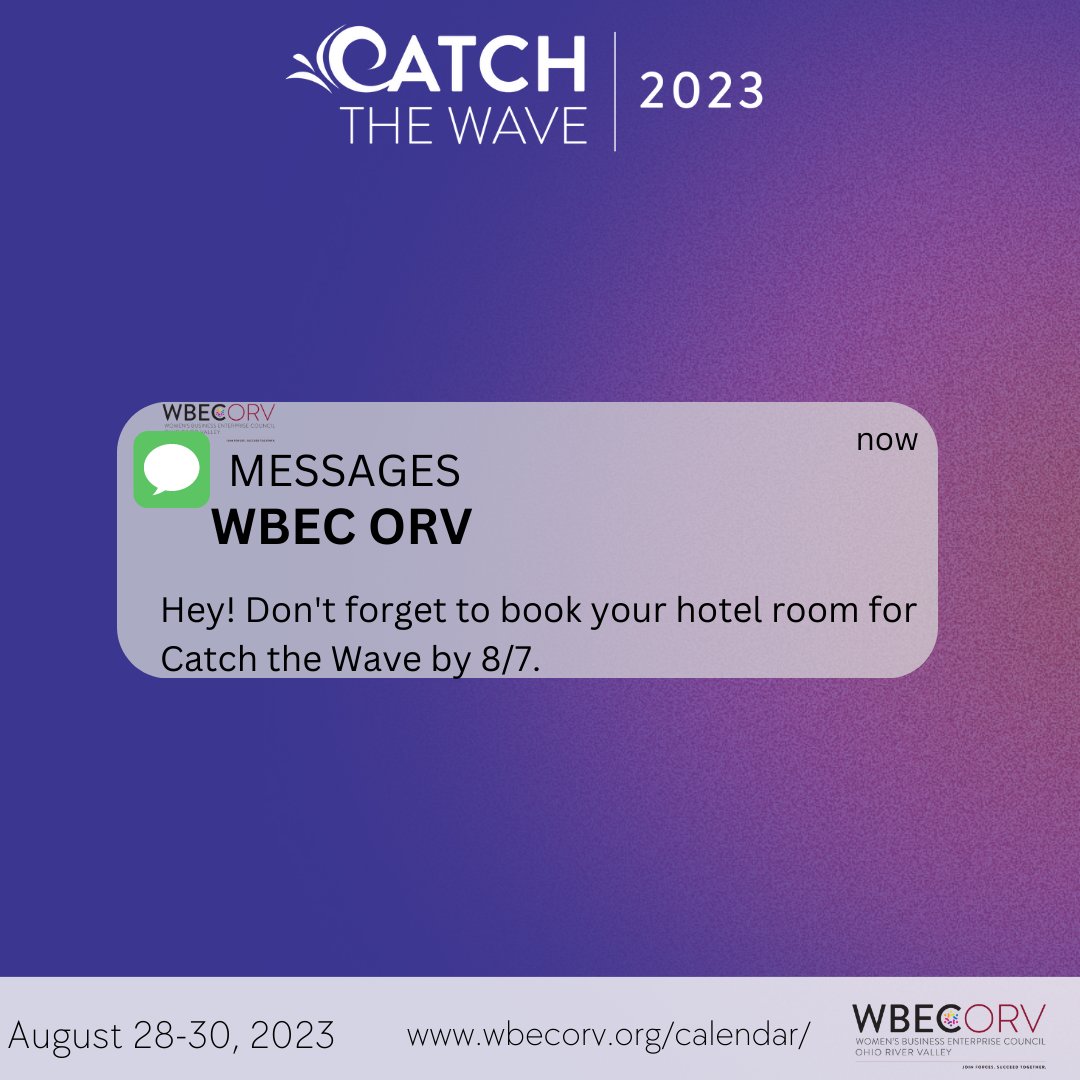 Hotel rooms for Catch the Wave must be booked by August 7th! bit.ly/3IpLTQP #wbecorv #catchthewave2023