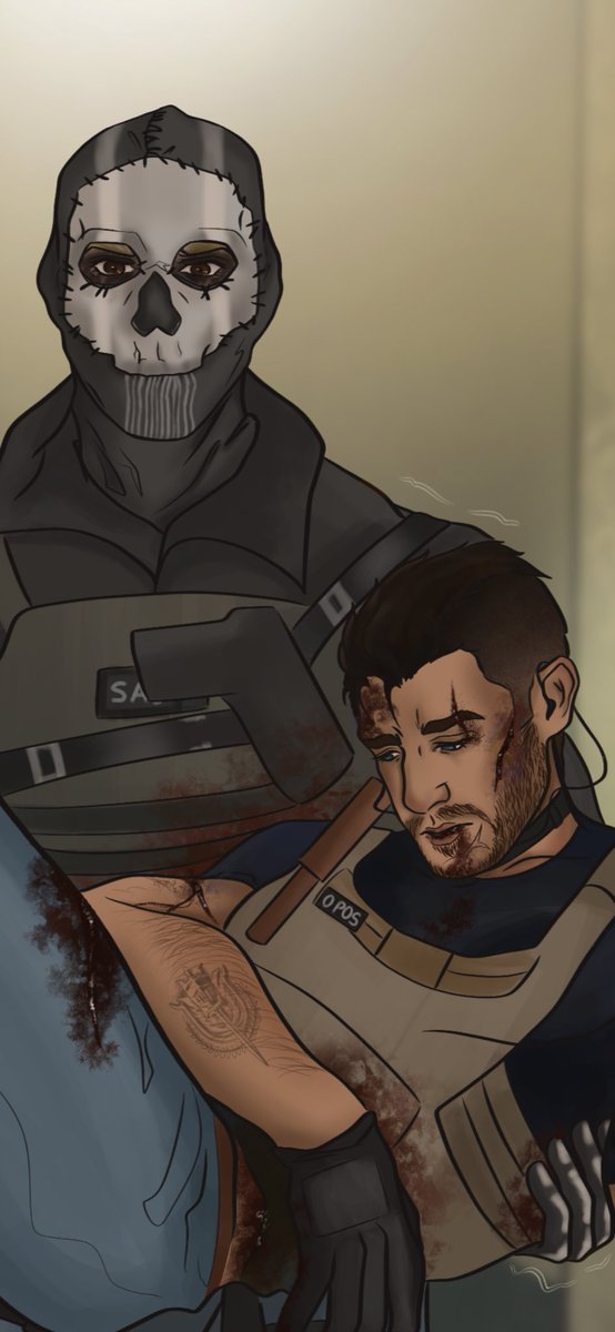 CW: blood
—
Got to work with @spectralarchers to bring their wonderfully angsty idea to life 🤎 and thanks to Christine for being such a wonderful commissioner!! 😭🥹
+a closeup shot :) #GhostSoap #codmw2 #cod #SimonGhostRiley #SoapMacTavish #ModernWarfareII