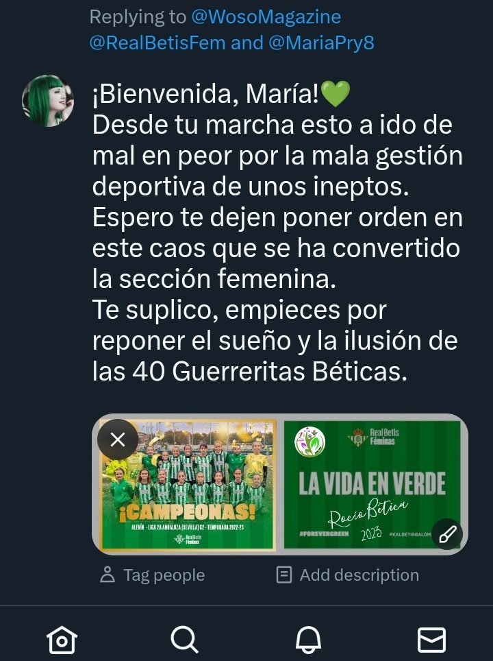 @MariaPry8 @RealBetisFem @RealBetis El crecimiento empieza por la base. Sin cantera no hay futuro, el equipo muere.
40 Guerreritas Béticas, 40 sueños e ilusiones, 40 loquillas de la cabeza, 40 corazones 💚
Te suplico, no la dejes caer por el precipicio. ¡¡ELLAS TAMBIÉN SON BETIS!!