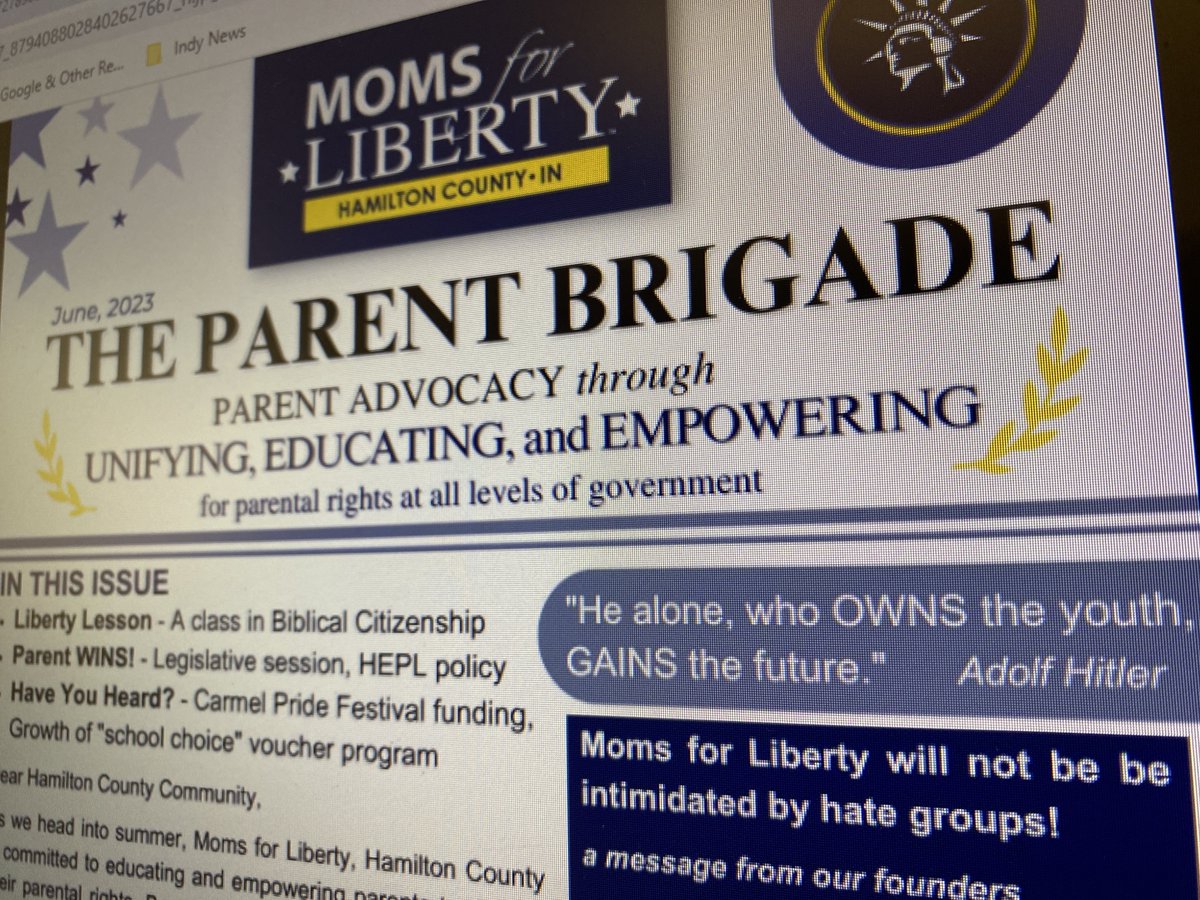 The Hamilton County chapter of Moms for Liberty's first newsletter, which was posted on Facebook last night, quoted Adolf Hitler. Here's what you need to know. 🧵