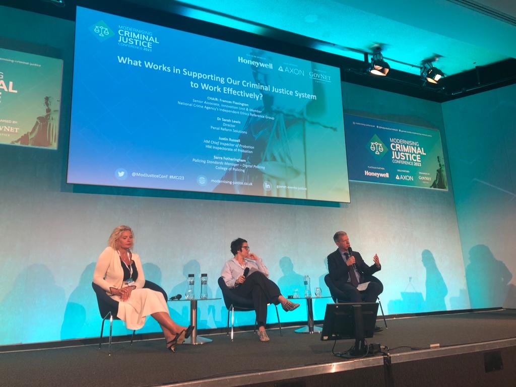 Good to share a platform with Sarra Fotheringham ⁦<a href="/PSMDigital/">Sarra Fotheringham</a>⁩ and ⁦@sarah_lewis30⁩ at the Modernising Criminal Justice conference today and to see Simi O’Neil, our Head of Probation in action at a great panel discussion on the future of probation in the afternoon