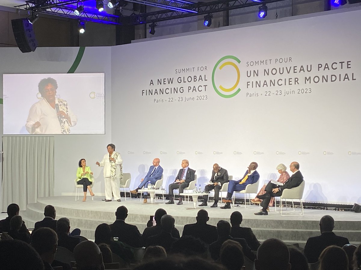 “Multinationals need to put more money on the table, to help save global public goods” says @miaamormottley at the #Paris Summit for #NewGlobalFinancialPact 🌍