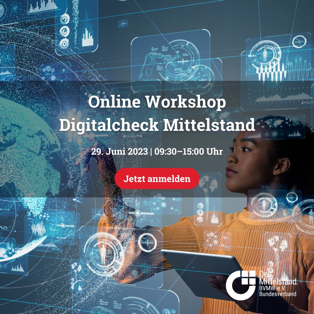 BVMWeV's tweet image. Ist Ihr Unternehmen ausreichend auf die Digitalisierung vorbereitet? Finden Sie es heraus im #DigitalCheck des @DigitalZBerlin!

Entwickeln Sie mit Expertinnen &amp;amp; Experten einen individuellen Fahrplan für Ihre #DigitaleTransformation! 💪

Jetzt anmelden: bit.ly/mittelstand-di…