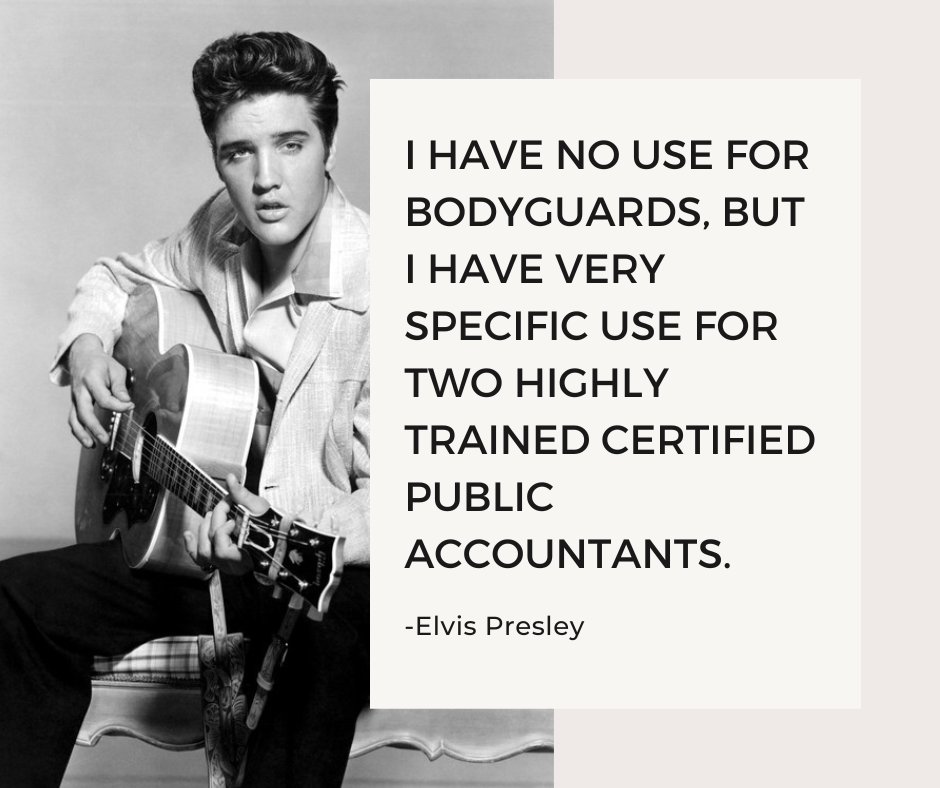 Maybe accountants should just start calling themselves Moneyguards 😆
#TaxTwitter #quotes #elvis #accounting #CPA #SMB #business