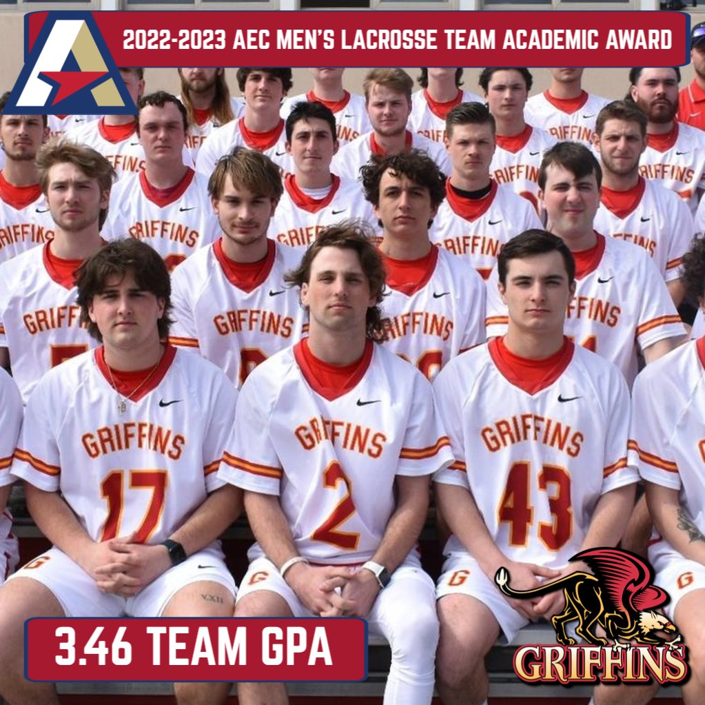 GwyneddSports's tweet image. The GMercyU men’s lacrosse team was recognized with the 2022-2023 AEC Team Academic Award with a 3.46 GPA. This is the fourth AEC Team Academic Award in five seasons for the Griffins, who previously earned the honor in 2018-2019, 2019-2020, &amp;amp; 2020-2021. #GoGriffins