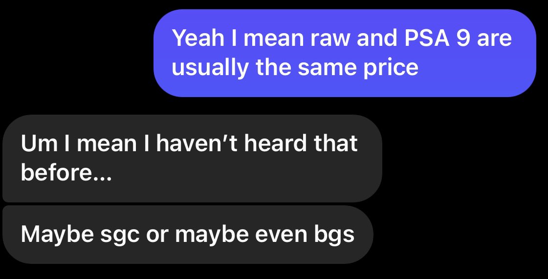Getting a seller a day trying to tell me PSA 9 is worth more than raw (on Ultra-Modern). What rock do these people live under