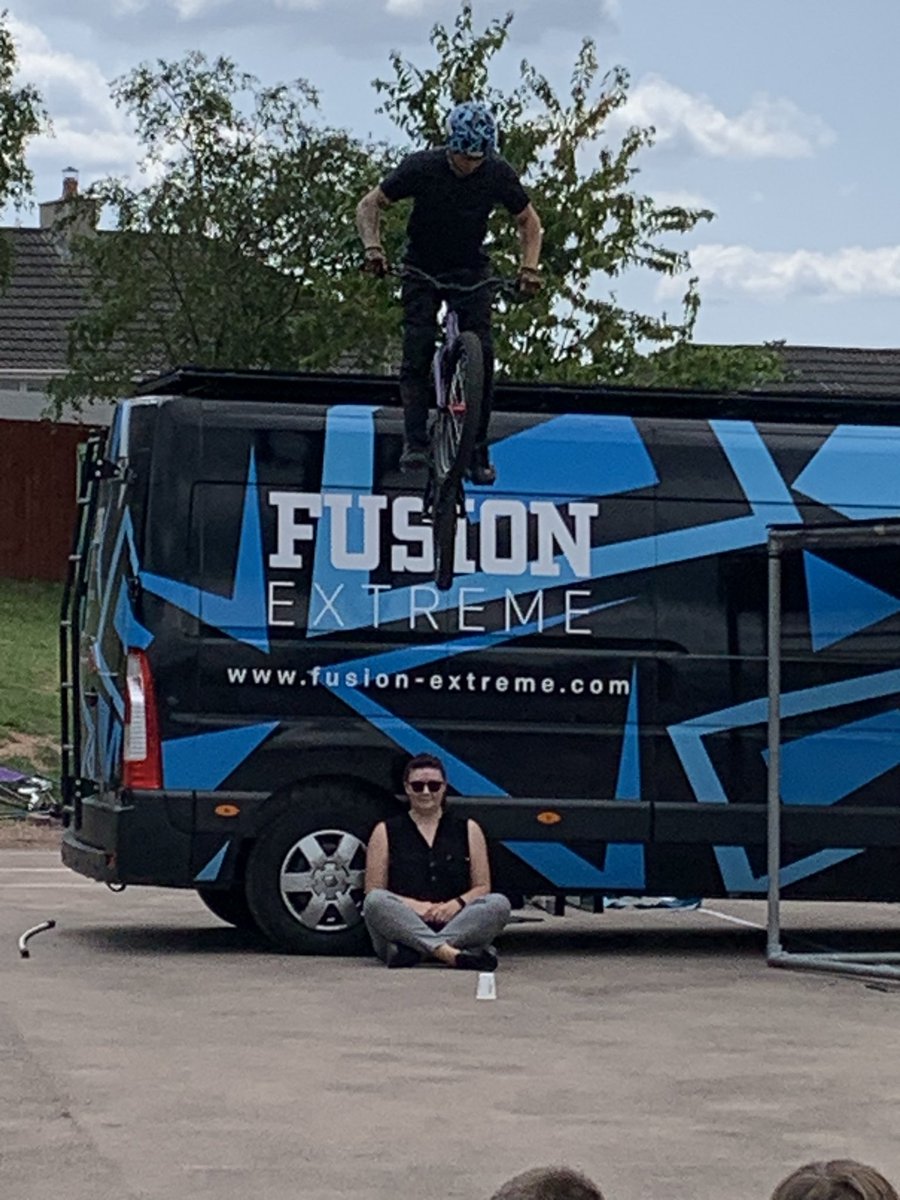 A massive thank you to @Fusion__Extreme for showing us their skills! A reward for us for coming second in the Big Walk and Wheel @Sustrans. Mrs Sharp was very brave too!