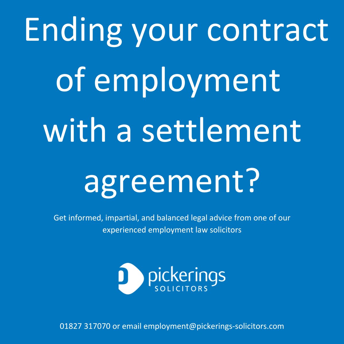Don't sit worrying, call one of our specialist Employment Team, on 01827 317070 employment@pickerings-solicitors.com

Our team may be able to answer any niggling questions very easily.
#employmentlaw #askusanything #settlementservices #settlementagreement #employmentlawyer