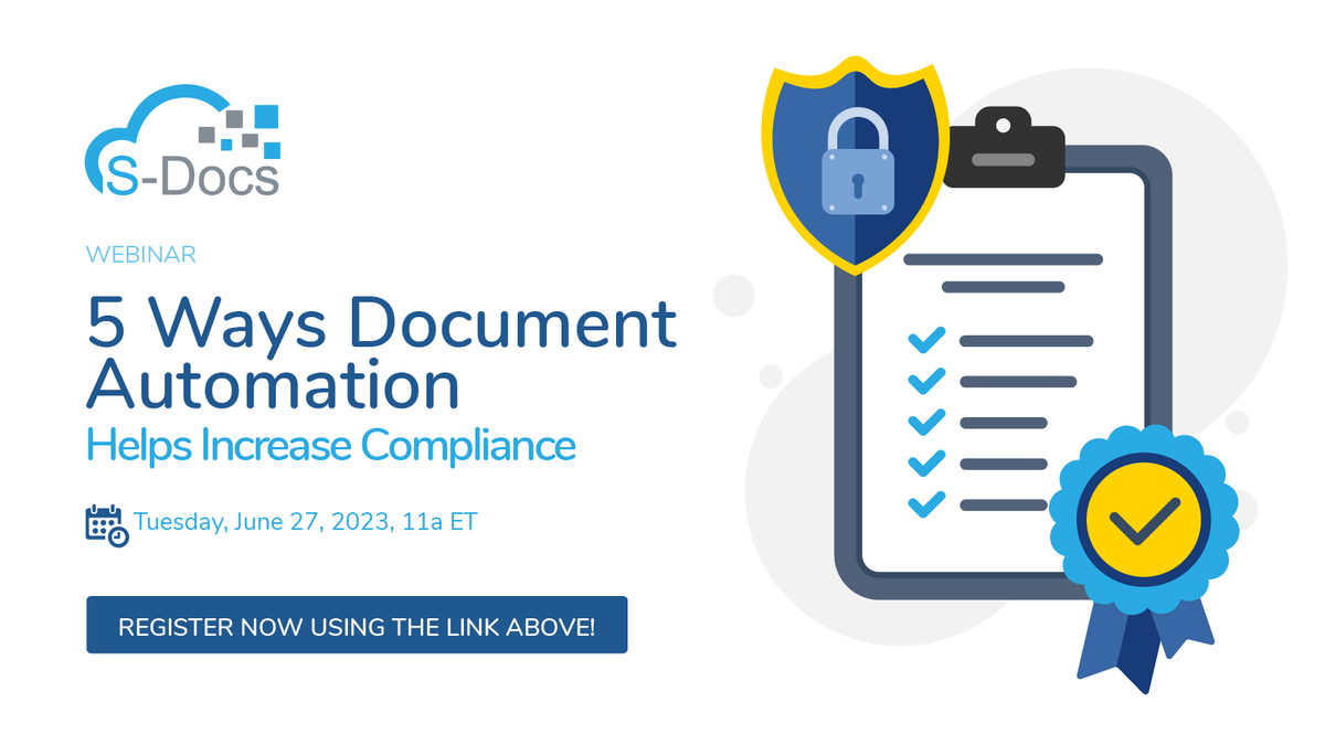 Sdocs's tweet image. Automating your documents can skyrocket #efficiency and #productivity - but did you know it can strengthen #compliance just as much? Register for this #webinar to see 5 ways document automation maximizes compliance: bit.ly/436BzoN