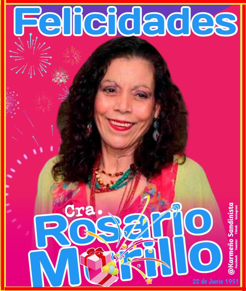 📌 En este día Felicitamos a la compañera Rosario Murillo, Vice presidente de la Republica,  que Dios la bendiga infinitamente y le de mucha salud y fortalezas para seguir apoyando a nuestro Comandante Daniel Ortega 🔴⚫ ✊

#FelicidadesCompañeraRosario