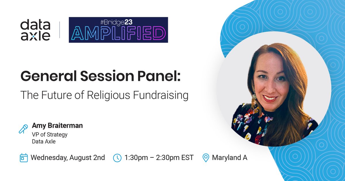 Data_Axle's tweet image. Our Amy Braiterman will be leading a panel discussion on the future of religious fundraising at The Bridge to Integrated Marketing &amp;amp; Fundraising Conference on Wednesday August 2nd at 1:30 PM EST.  #Bridge23 #nonprofit #fundraising #fundraisingstrategy bit.ly/42W1miX