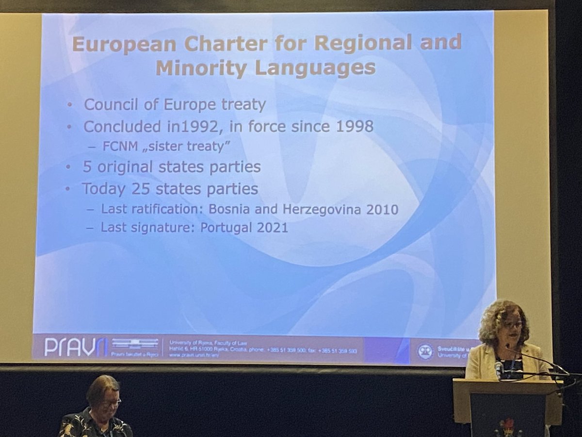 kelennomp's tweet image. 25 years  of the European Charter for Regional or Minority Languages- a Story of Success ? 
Intervention of Vesna Crnić-Grotić @ICML2023 
France signed the Charter in 1999 and never ratified it due to article 2 of the French constitution &quot;French is the language of the Republic&quot;