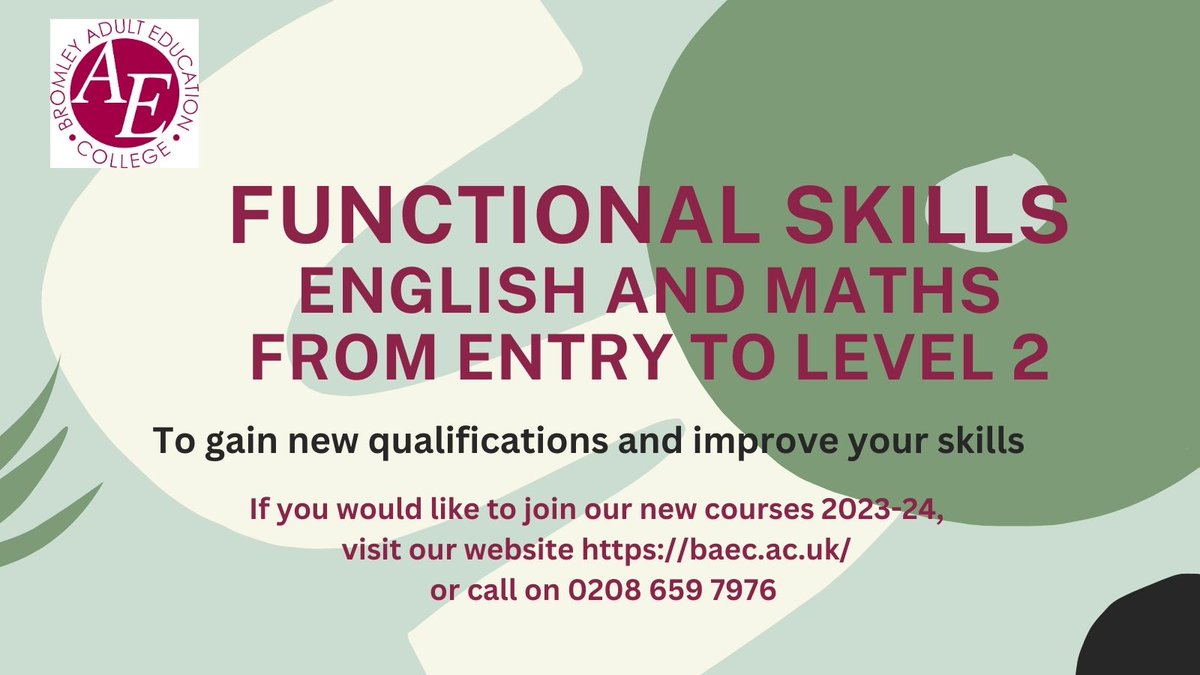 BromleyAdultEd's tweet image. Summer and holidays 👍? And from September...#AdultEd #FunctionalSkills #maths #English #Bromley