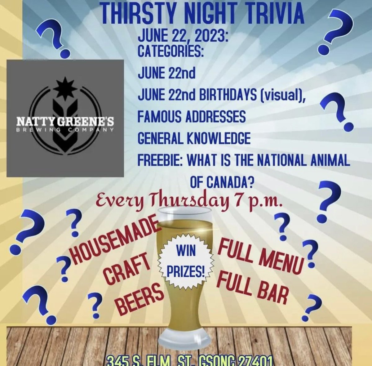 Join us for trivia tonight at 7pm
Live music with Brandon Ross follows at 9pm!
-
.
.
.
#nattygreenes #dgso #greensboronc #triadnc #sogso
