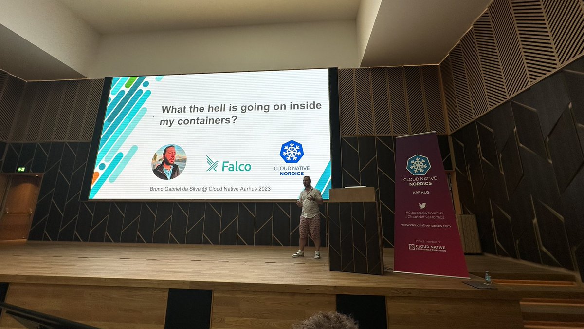 phennex's tweet photo. @Sescok kicking of this evenings #CloudNativeAarhus meet-up with the talk: βWhat the hell is going on inside my containers?β and runtime security using @falco_org π #CloudNativeNordics @CNNordics https://t.co/jIIu3dKBqg