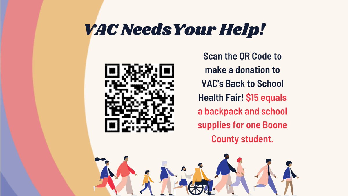 VAC's Back to School Health Fair is coming up! At the fair, hundreds of students will have access to free health screenings, backpacks, school supplies, and  community resources. You can help by checking out the QR code below!