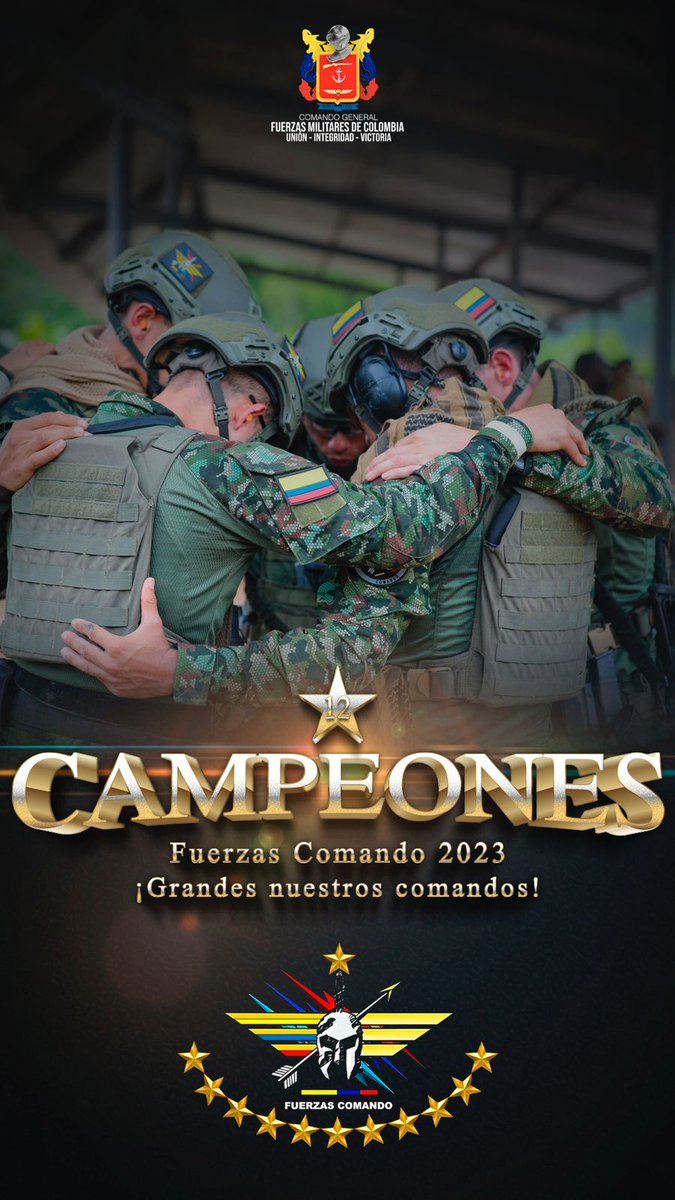 FuerzasMilCol's tweet photo. "Nuestros comandos dejan en alto el tricolor nacional, una vez más en esta contienda internacional en competencia con 23 Ejércitos, demuestran la experticia, el conocimiento, el entrenamiento y las capacidades que nos posicionan como los mejores de #FuerzasComando2023" #Fc23 https://t.co/Go9vMG2e2O
