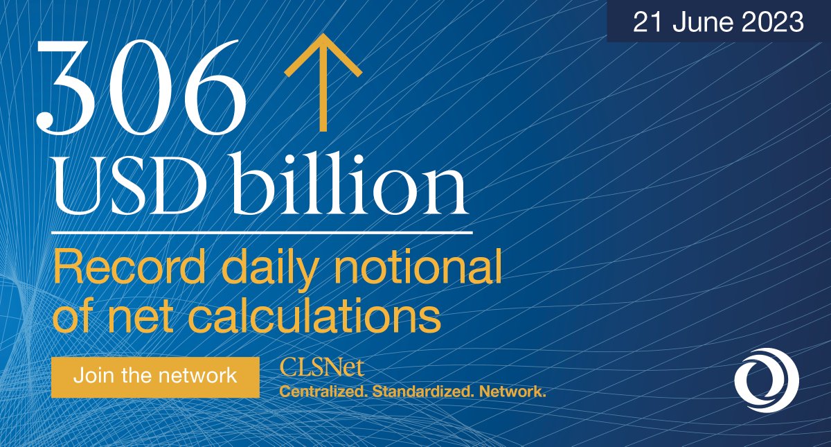 CLSGroup's tweet photo. New record for CLSNet, as adoption of our bilateral netting calculation service continues to grow at pace. 
 
On 21 June we witnessed a record daily notional of USD306 billion netted in the service. The increase in adoption is consistent with the broader FX industry’s focus on optimizing liquidity and operational risk mitigation. 
 
Learn more on how participants are reducing risk, enhancing efficiency and improving liquidity across the global currency spectrum.
 
Find out more>> https://t.co/8TCisuFRzl

#CLSNet #netting #standardization #AutomatedSolutions #OperationalRiskManagement