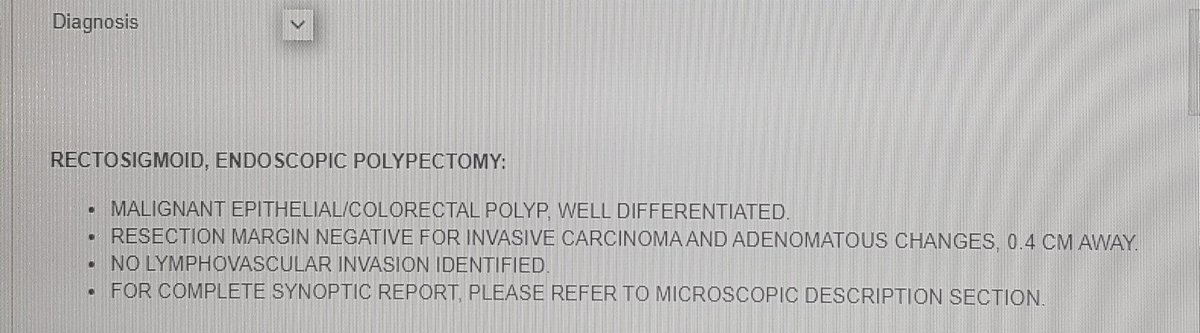 Taalamri's tweet image. 🔴Teaching point; in polypectomy, you need to keep in your mind having a negative margin if the polyp turns out to be malignant.👇🏼 Semi-pendiculated polyp 2cm; positive pathology for malignancy with 4mm clear margin...
@DrSaeeeed
#Teaching 
#polypectomy 
#Basics 
#Colon cancer