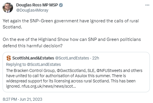 This is the origins of the dysfunction that has all but destroyed Scotland's political media. This kind of comment would be torn apart by a genuine and mature media. It implicitly attacks the independent scientific advice on which the chemical ban is based. Instead it's promoted.