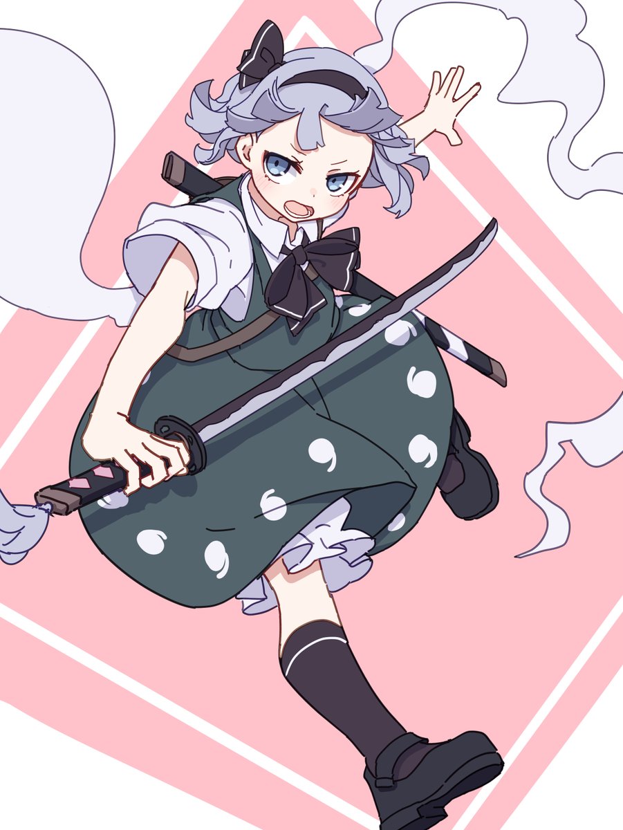 konpaku youmu ,konpaku youmu (ghost) 1girl weapon sword solo skirt green skirt short hair  illustration images