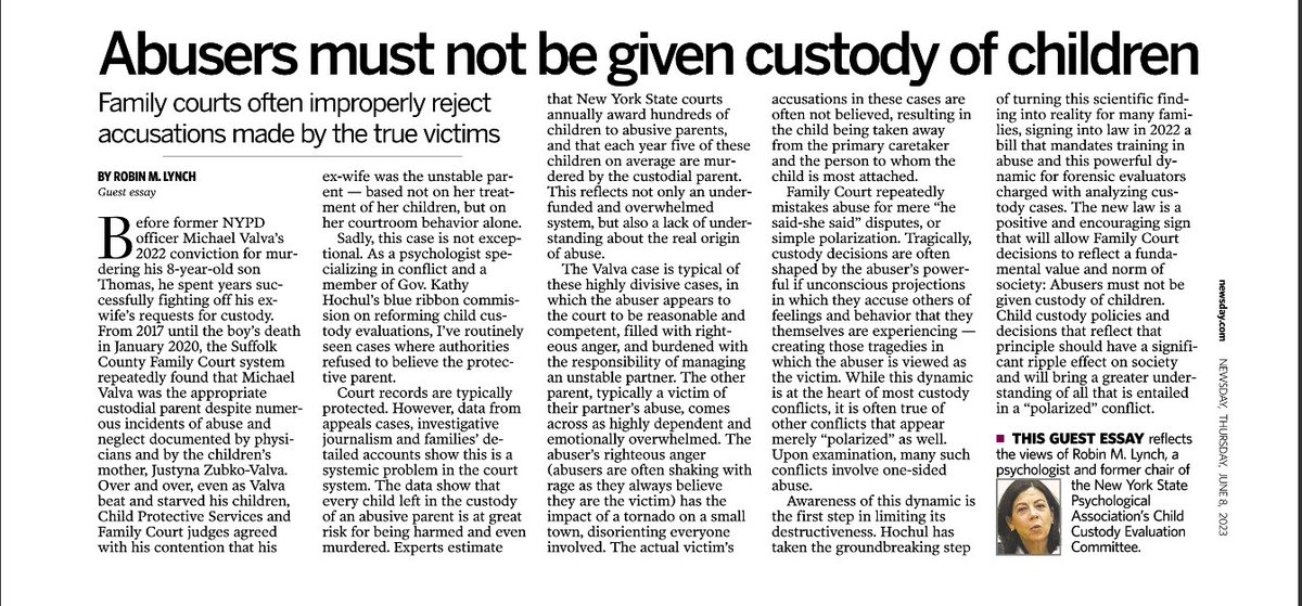 MomsProtective's tweet photo. Thanks Robyn Lynch, psychologist &amp; former chair of @NYSPA Child Custody Evaluation Committee for her Op-Ed post in @Newsday  on the #thomasvalva case. Please share.  #coercivecontrol #familycourt https://t.co/6ZE8NLn3RD https://t.co/ZNzDEUtQVY