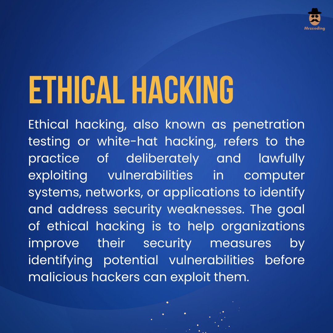 mrzcoding's tweet image. Hello Potacode!
Today Mrzcoding will share about Ethical hacking. Hope you enjoy our content. See you again.

#ethicalhacking #reporting #authorized #purposeful #skills #utility-first #ai #artificialintelligence #iot #internetofthings #cloudcomputing #cc #potacode