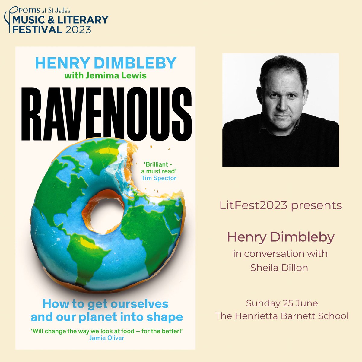 PromsatStJudes's tweet photo. ‘You may not be aware of this - not consciously, at least - but you do not control what you eat’. 

Join Henry Dimbleby, founder of the Leon restaurant chain and government adviser in conversation with food broadcaster Sheila Dillon, as they discuss his new book, ‘Ravenous’. https://t.co/nsceM4jwZU