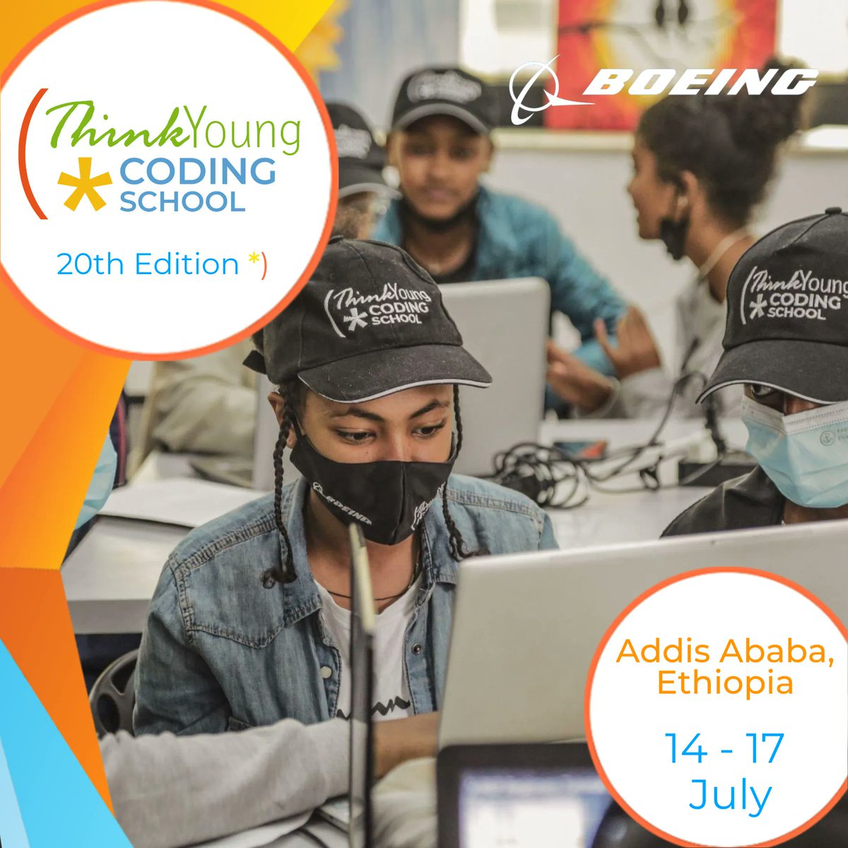 ThinkYoungNGO's tweet image. Our 20th #ThinkYoungCodingSchool will be happening in Addis Ababa, Ethiopia from 14-17
July🚀 

The programme supported by @Boeing will focus on equipping young people aged 9-18 with digital skills!