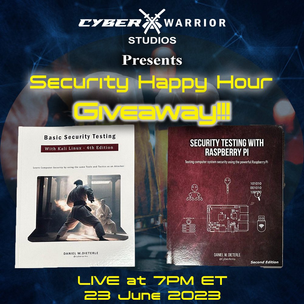 CyberWarriorSt1's tweet photo. Happy Thor's Day Warriors!

Tomorrow LIVE @ 7 PM ET #SecurityHappyHour will be coming at you from #CyberWarriorStudios! This week we have a special guest @taidwill &amp; we will be giving away 6 books donated by Author Daniel Dieterle aka CyberV1k1ng

Must watch live to win! https://t.co/PgJPOpg51m